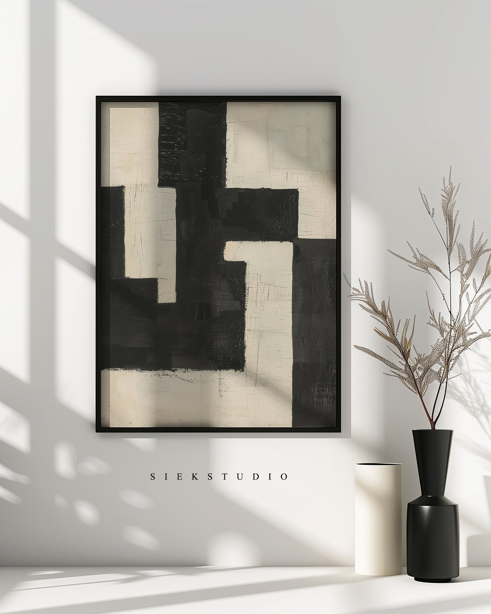Modern Black and White Abstract Art Print, Minimalist Geometric Wall ...