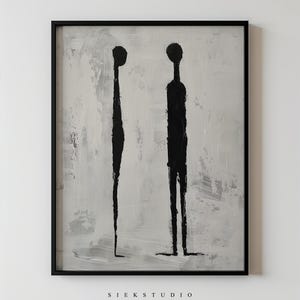 Arte de parede figurativa abstrata, minimalista, arte em preto e branco, silhueta humana, impressão grande, decoração moderna para espaços contemporâneos