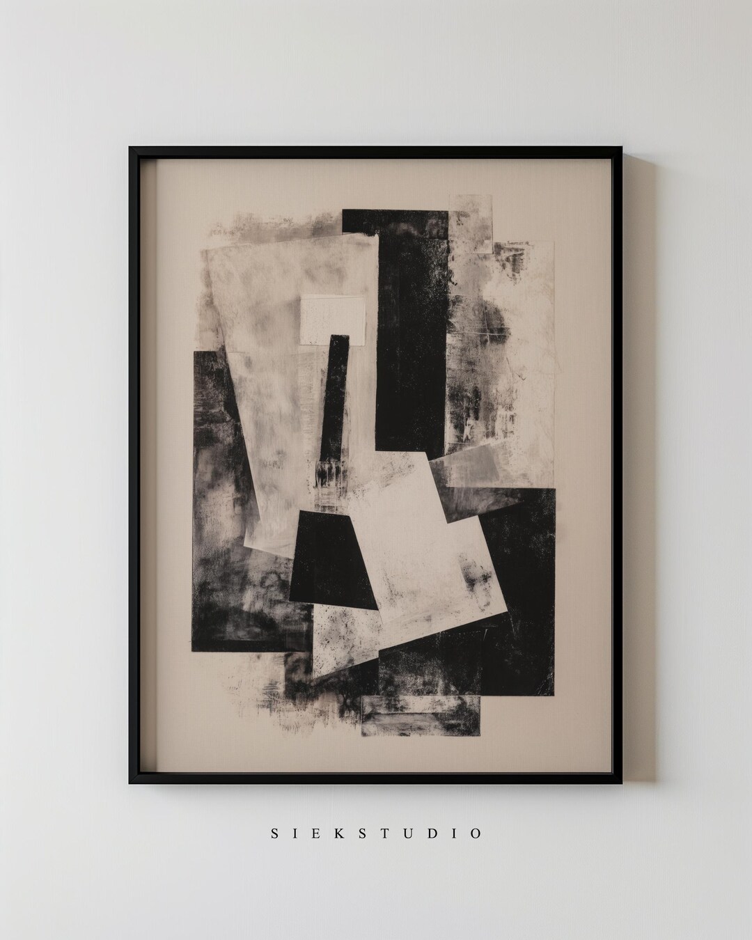 Abstract Geometric Composition Printable Modern Black and White Beige ...