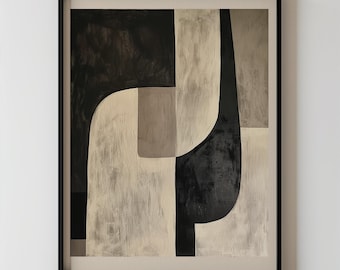 Modern Geometric Abstract Wall Art Minimalist Black, Beige, and Neutral Painting, Large Printable Wall Decor Contemporary Living Room Homes