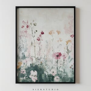 Art vintage fleurs sauvages, impression murale florale romantique printanière, peinture botanique douce, décoration pastel féminine, esthétique de la nature Cottagecore clair