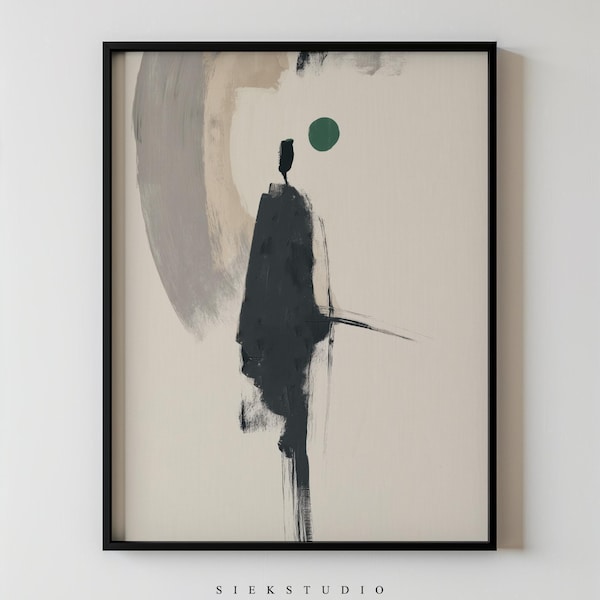 Minimal Samurai Abstract Wall Art Print, Neutral Modern Figure Poster, Contemporary Zen Inspired Artwork, Scandinavian Decor 678