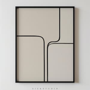 Minimalist Line Art Drawing Printable Abstract Modern Wall Art, Simple Black Line On Beige Geometric Neutral Home Contemporary Decor 43