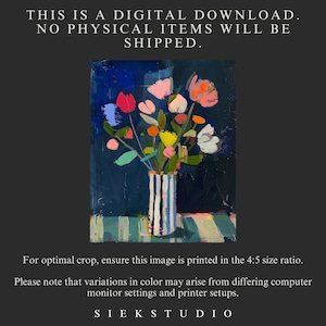 May include: A colorful bouquet of flowers in a blue and white striped vase on a green and white striped table. The background is a dark blue.
