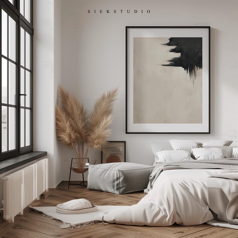 Black And Beige Brushstroke Wall Art, Modern Abstract Minimalist Painting, Contemporary Expressionist Home Minimalistic Decor Artwork 247 image 3