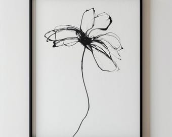 Minimalist Abstract Floral Printable Black and White Modern Line Illustration Drawing, Neutral Botanical Flower Wall Art for Home Decor 184