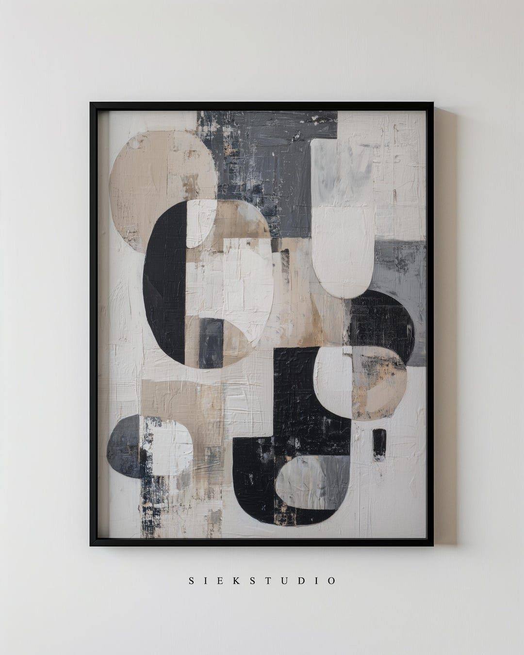 Modern Geometric Abstract Art, Black White and Beige Minimalist ...