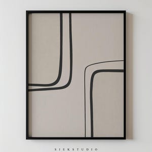 Minimalist Abstract Line Drawing, Black Line On Beige Wall Printable Modern Geometric Neutral Artwork, Contemporary Decor for Living Room 63