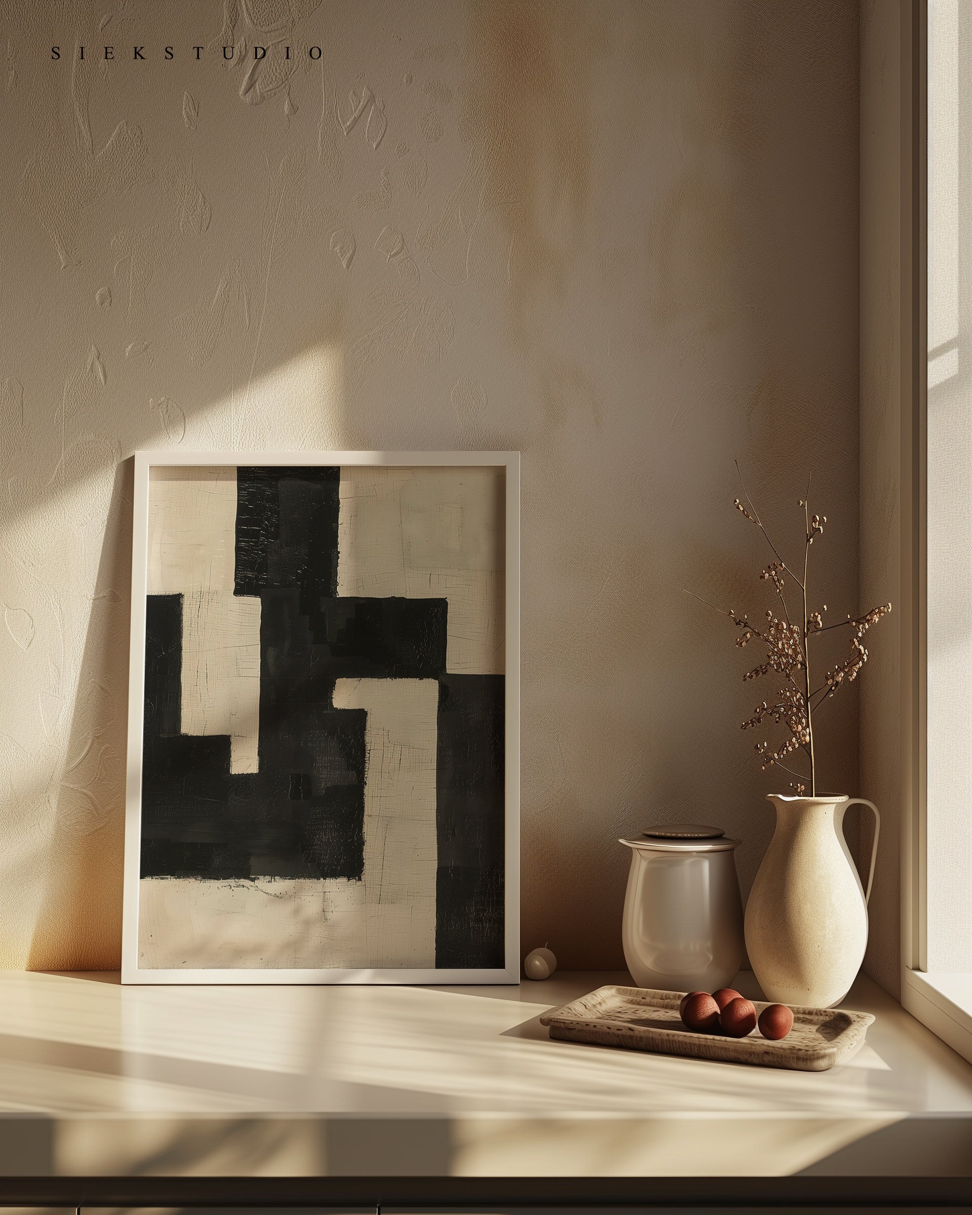 Modern Black and White Abstract Art Print, Minimalist Geometric Wall ...