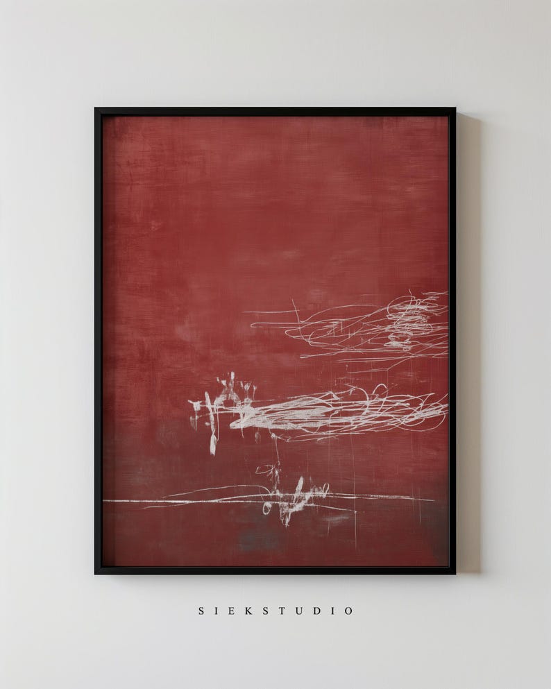 Red Scribble Abstract Wall Art Printable Minimalist Modern Canvas, Bold ...