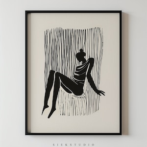Minimalist Female Silhouette Art, Black and White Line Art, Modern Wall Decor, Abstract Printable Poster, Contemporary Home or Office Decor