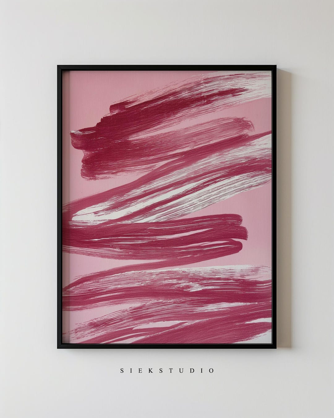 Modern Pink White Abstract Art Print, Minimalist Brush Stroke Wall ...