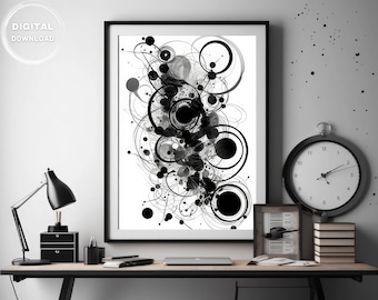 Arte de pared abstracto imprimible, minimalista, impresiones en blanco y negro, arte negro, decoración de pared moderna, arte minimalista, descarga digital