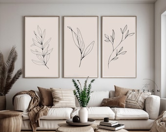 Conjunto de impresión de arte de pared de 3, Minimal Botanical, conjunto de arte botánico, arte de línea botánica imprimible, arte de planta de pared, decoración de arte de planta, arte de línea de planta