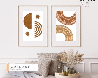 Arte de pared boho moderno, juego de galería de arte de pared, impresión de 2 juegos, impresión de tonos neutros, arte de sala de estar, descargas de impresión de arte digital