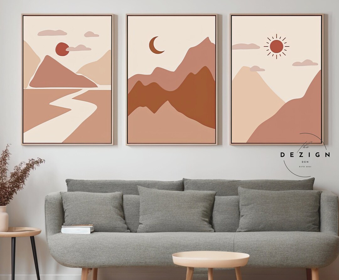 Printable Wall Art Set of 3, Sun and Moon Wall Art, Terracotta Wall Art ...