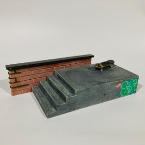STAIR LEDGE - !!Now Shipping Updated Version!! - Realistic Fingerboard Street Obstacle in Slate, Cast Concrete, & Painted Recycled Wood