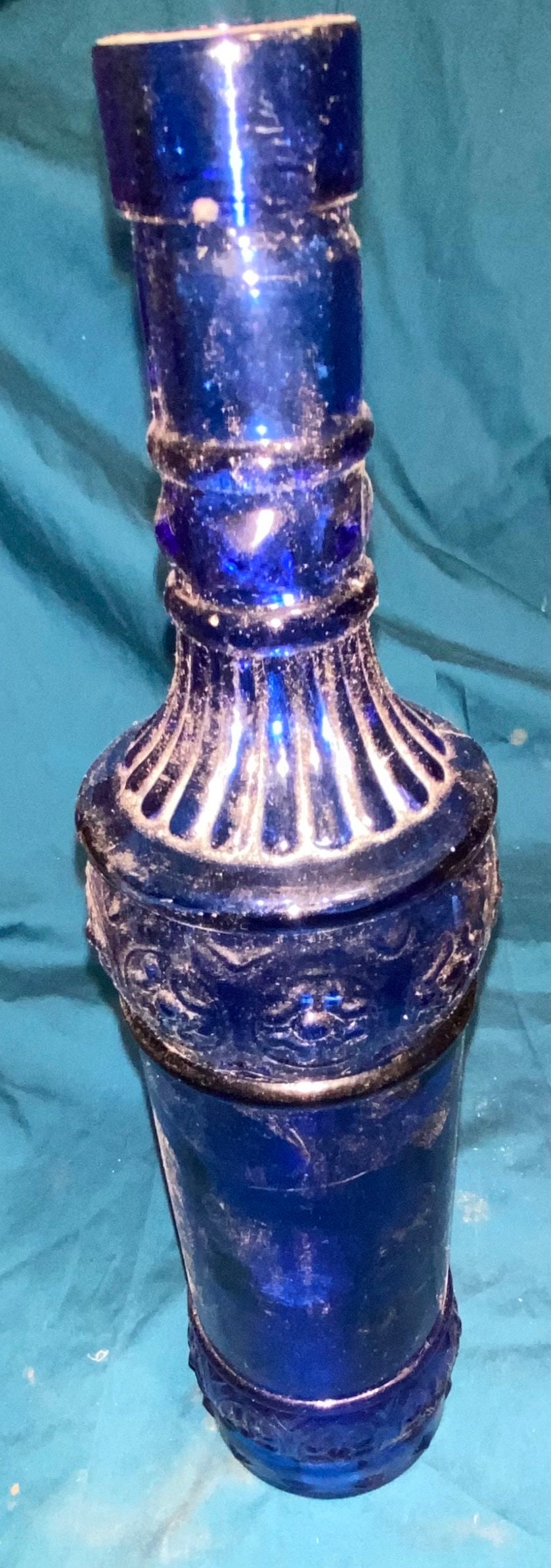 hand dug Vintage Round Colbalt Blue Glass Bottle
