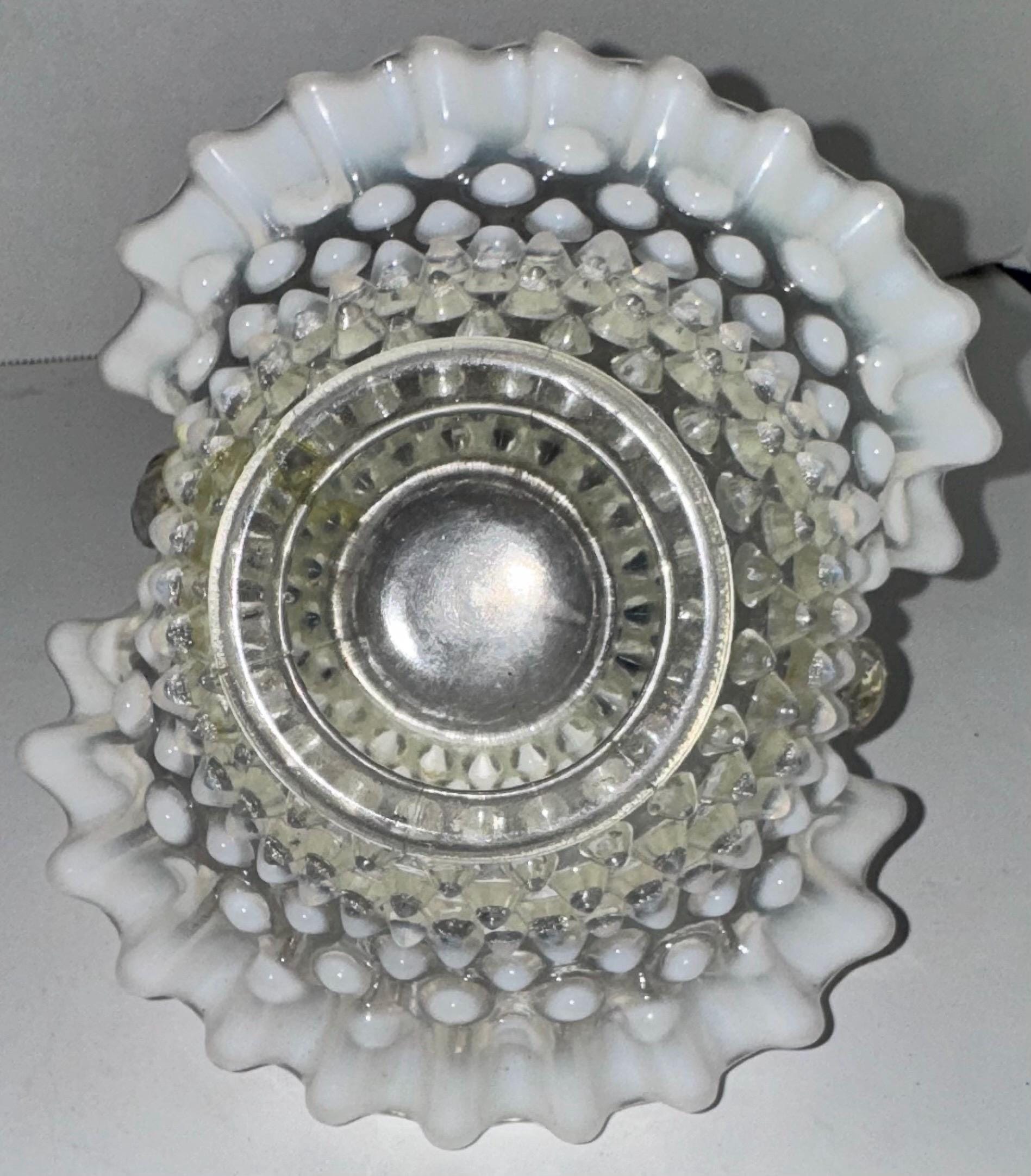 1940s Fenton French White Opalescent Hobnail Handled Basket Collectible ...