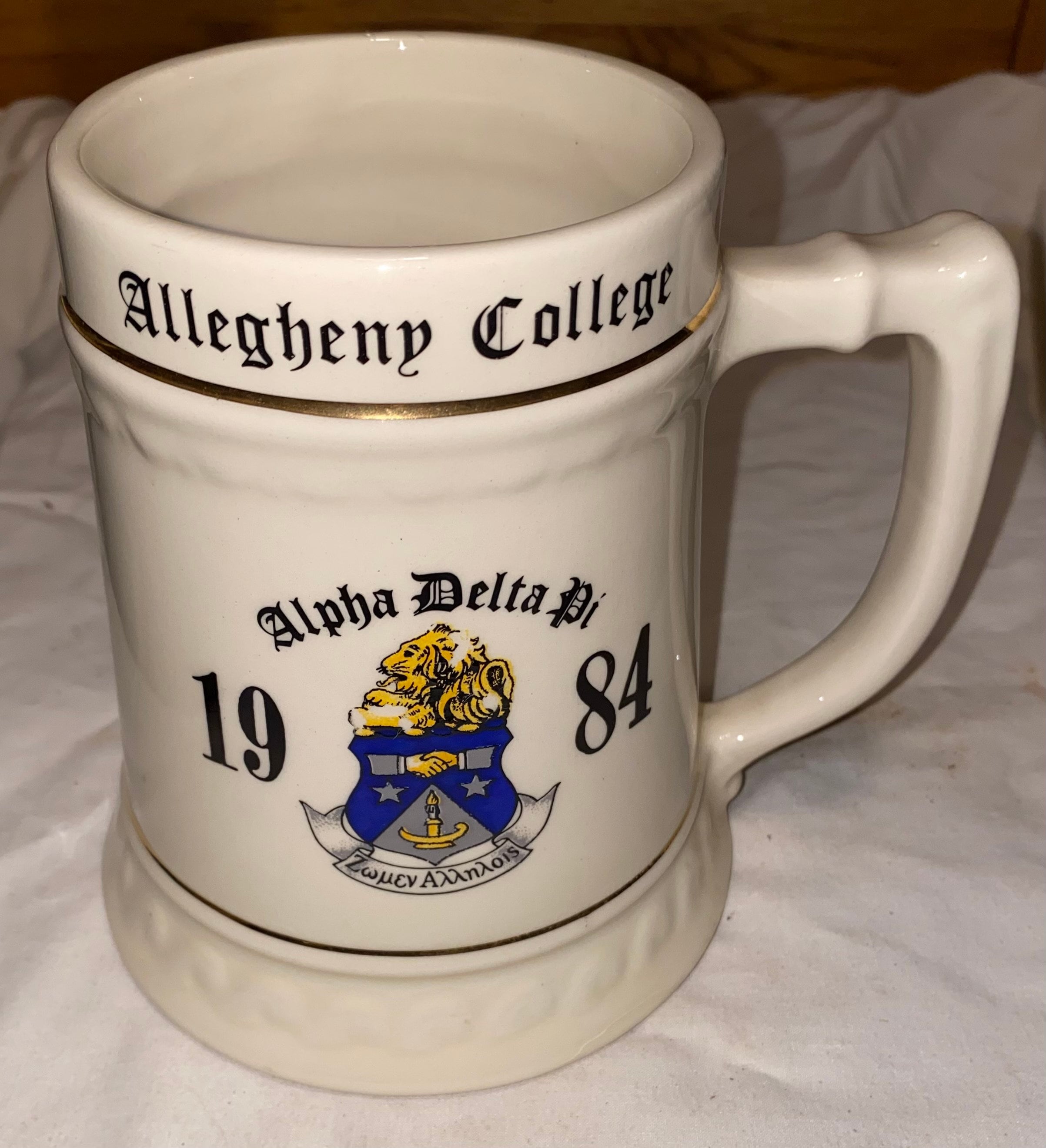 Vintage allegheny College alpha Delta Pi 1984 Beer Mug Stein Made in U.S.A.