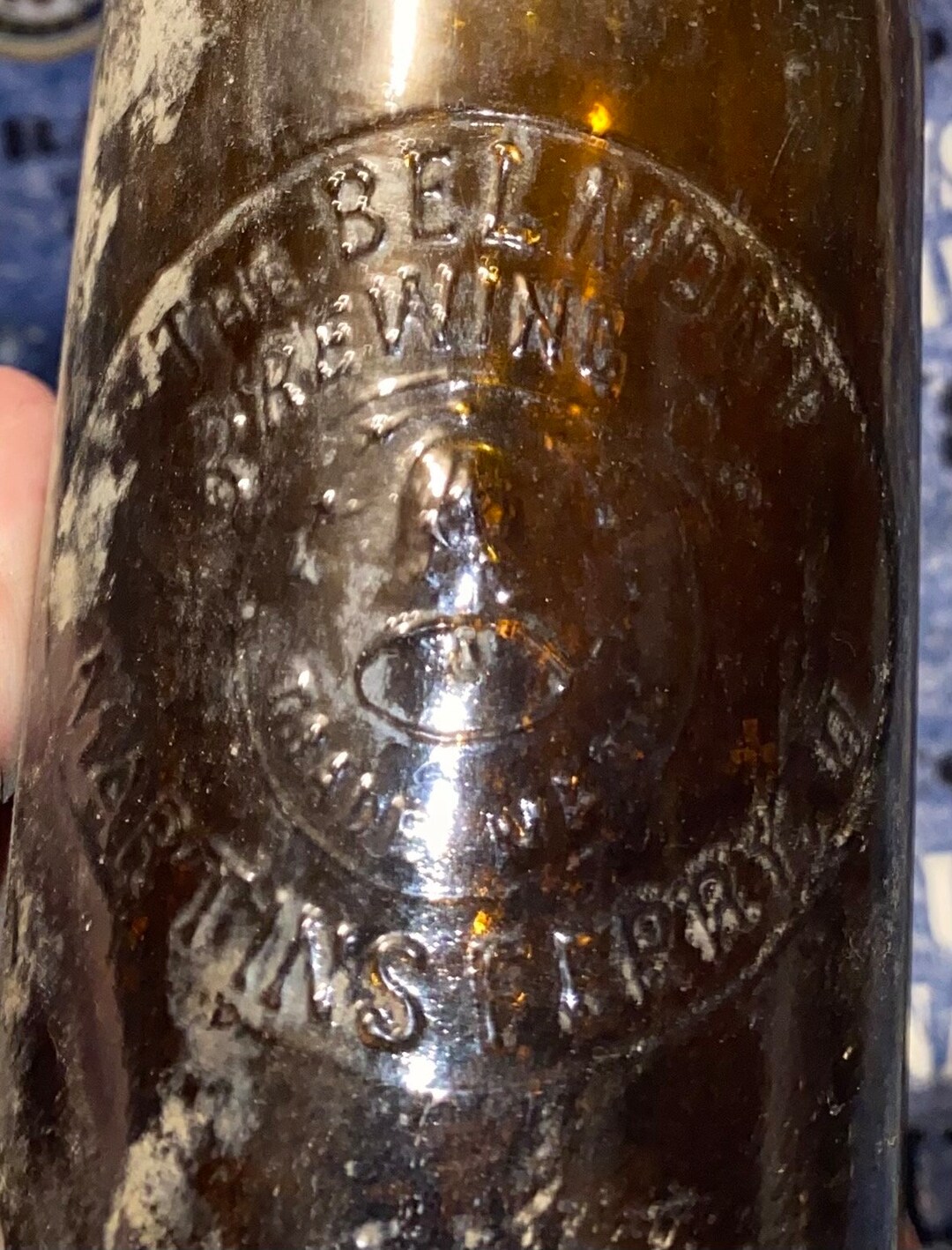 Amber Hand Dug Antique Rare the Belmont Brewing Co. Beer Bottle Martins