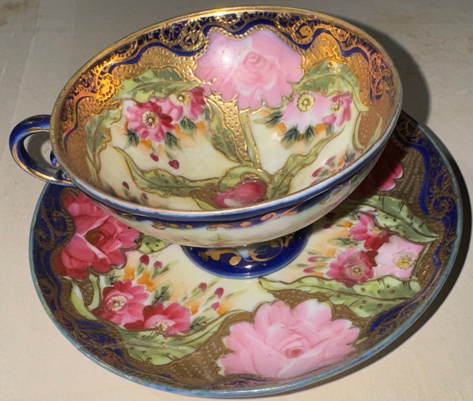 Antique Hand Painted Eggshell Tea Cup Saucer Japan Floral Gold Trim ...