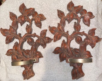 Vintage Home Interiors Syroco Wood imitation wooden Wall Sconce, Pair for lights or candles