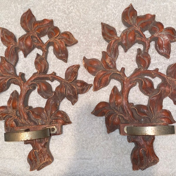 Vintage Home Interiors Syroco Wood imitation wooden Wall Sconce, Pair for lights or candles