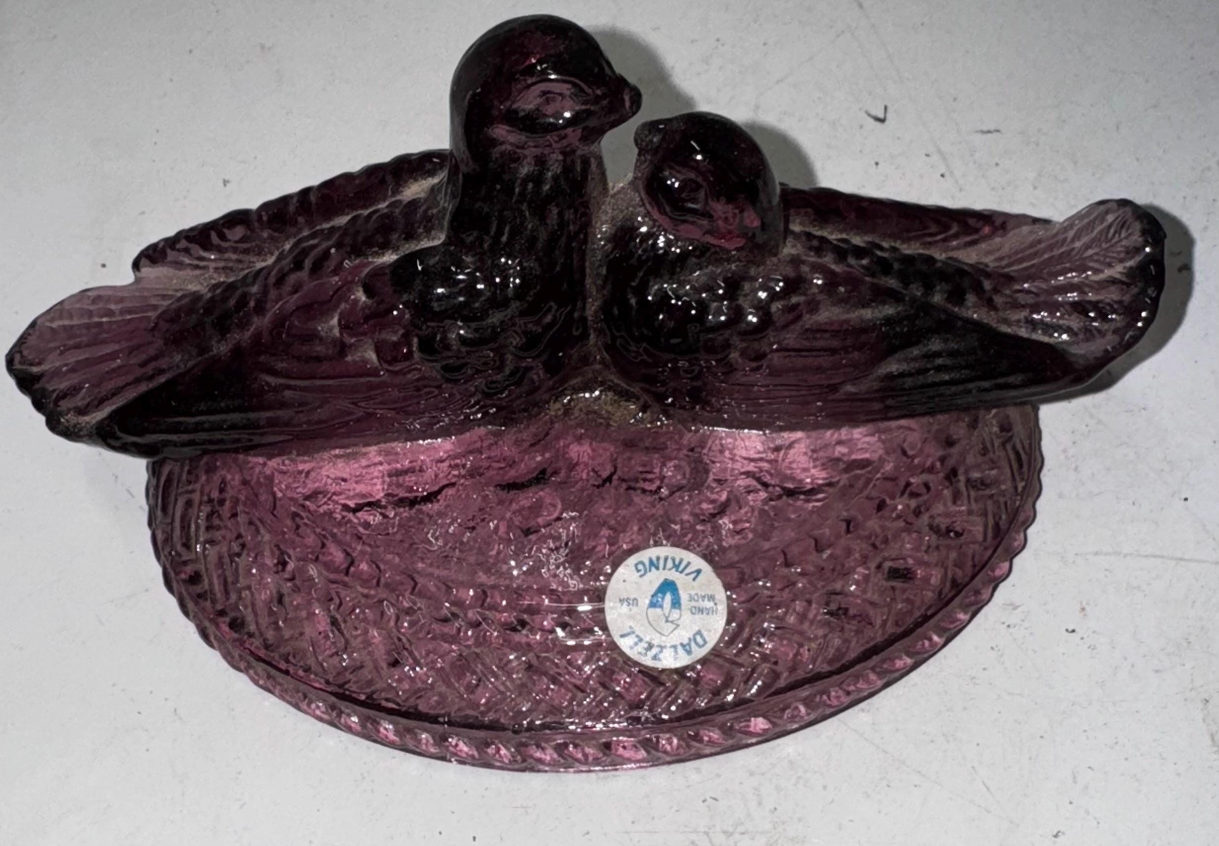 貴重レア！50s〜紫色パープル　キャンドルウィック　アメリカアンティークガラス皿 Vintage Viking Dalzell Purple Lid Only Glass Nesting Love Birds