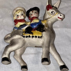 1 Vintage Mid Century MCM Hand Painted Boy Girl Donkey Pack Mule Burrow Figurine Japan