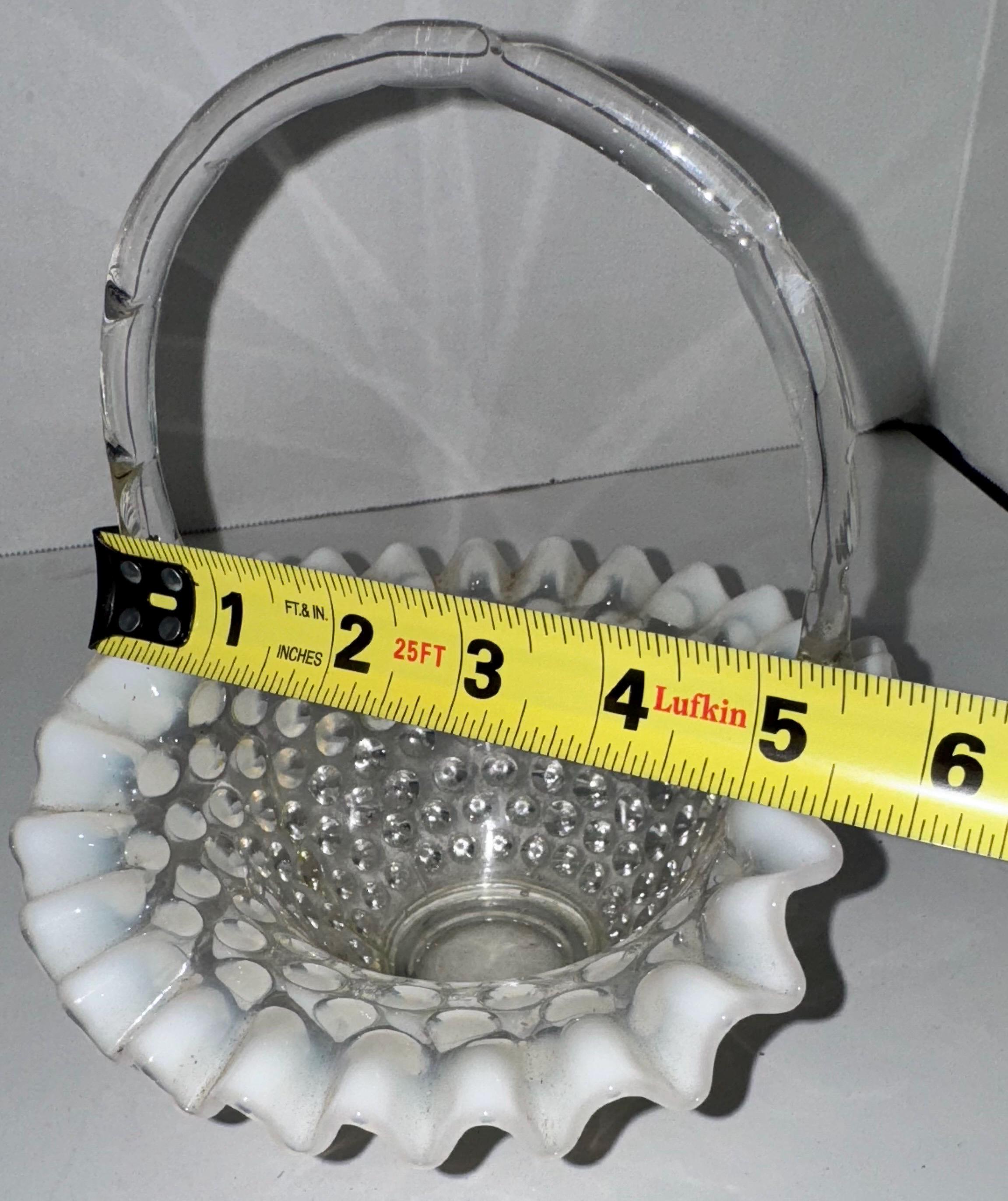 1940s Fenton French White Opalescent Hobnail Handled Basket Collectible ...