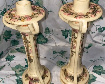 2 RARE 1914 Art Nouveau Weller Pottery Roma Lamp Base Candlesticks Candel Holder