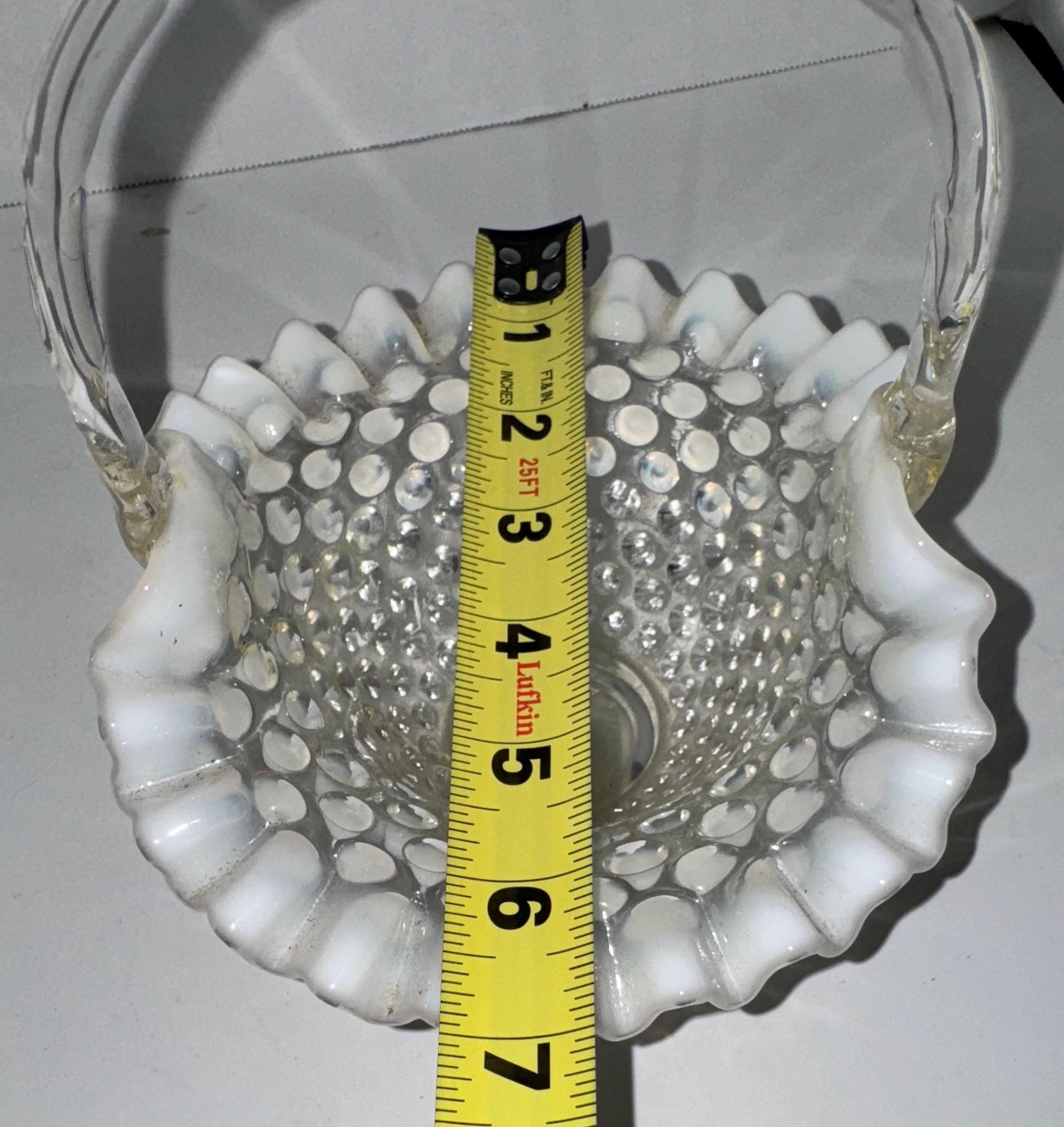 1940s Fenton French White Opalescent Hobnail Handled Basket Collectible ...