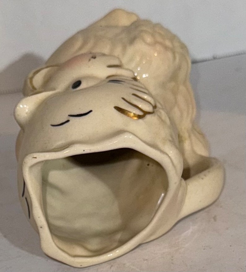 Vintage Shawnee Pottery Pitcher Owl Chicken Bird Cream Pink 22 K Gold