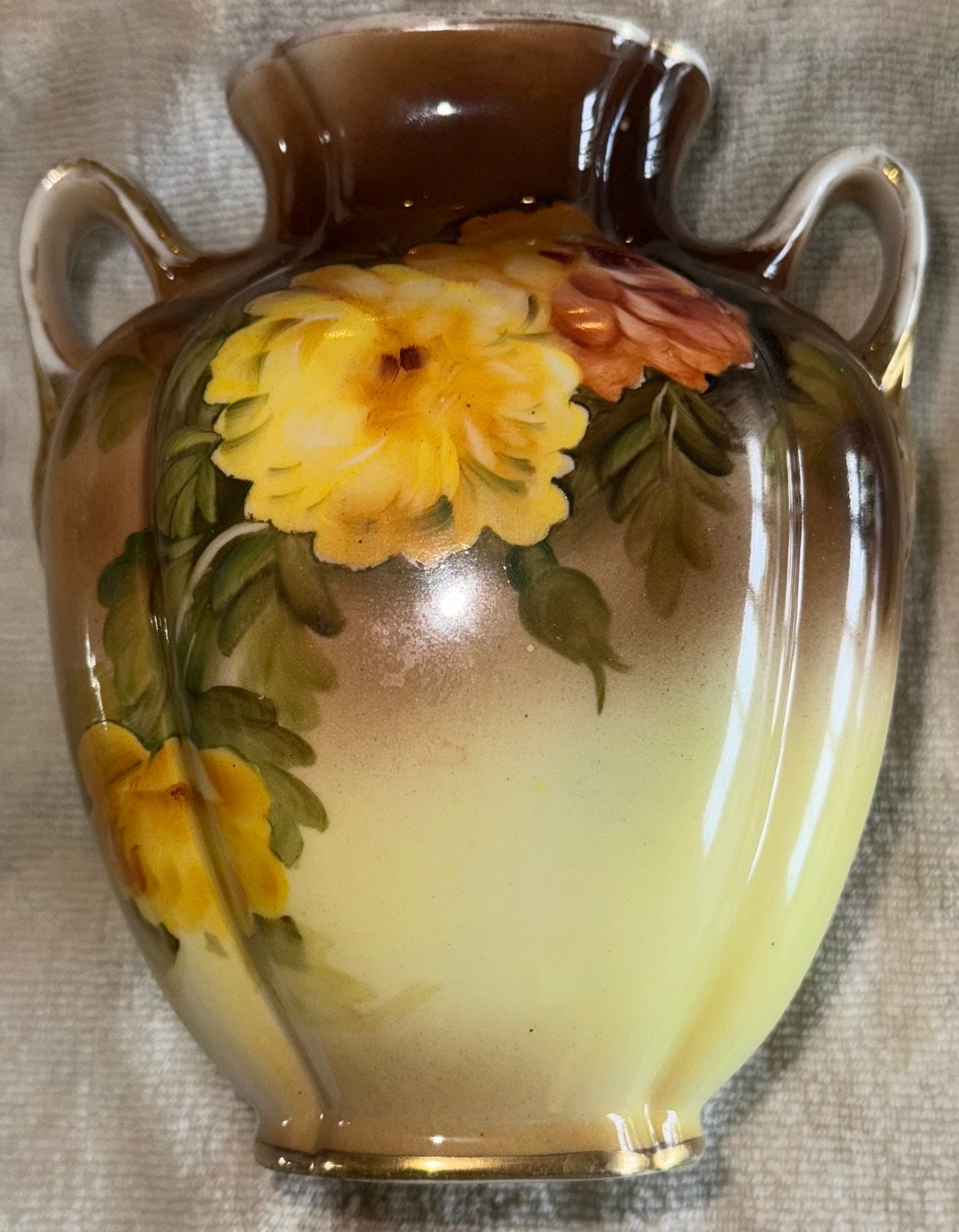 オールドノリタケ M JAPAN ハンドペイント 花瓶　花器 花瓶 花器 日本製 ハンドペイント 昭和15年頃 赤い花柄