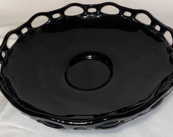 Vintage Lancaster Black Amethyst Glass Lace Edge Centerpiece Pedestal Bowl 11"