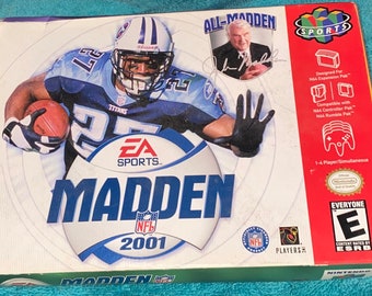 Madden NFL 2001 (Nintendo 64, 2001) paper box ea sports with book and poster