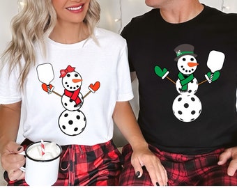 Christmas Couples Shirts Pickleball, Pickleball Couples shirt, Snowman Couples Pickleball t-shirt, Pickleball Couples Christmas t shirt