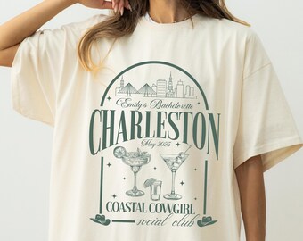 Custom Coastal Cowgirl Bachelorette Party Shirt, Personalized Charleston Bachelorette Shirts, Luxury Cocktail Social Club  Bridesmaid Shirts