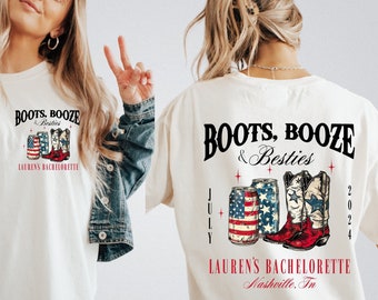 Western Bachelorette Party Shirts,Boots Booze and Besties Shirt, Bachelorette Party Tee, Nashville Girls Trip, Shirts Western Girls Trip Tee