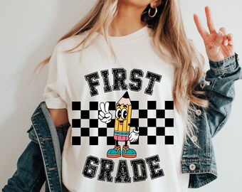 Retro First Grade Teacher Shirt, 1st Grade Teacher Tee, First Day of School Matching TShirt, New Teacher Gift, Teacher Squad, Back to School