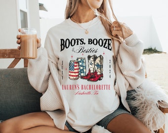 Western Bachelorette Party Shirts,Boots Booze and Besties Shirt, Bachelorette Party Tee, Nashville Girls Trip, Shirts Western Girls Trip Tee