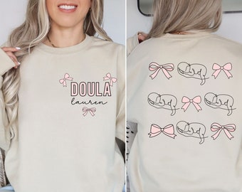 Personalized Doula Sweatshirt, Custom Coquette Doula Shirt, Doula Gift, Labor Birth Doula, Birth Doula Sweater, Labor and Delivery Shirt