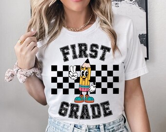 Retro First Grade Teacher Shirt, 1st Grade Teacher Tee, First Day of School Matching TShirt, New Teacher Gift, Teacher Squad, Back to School
