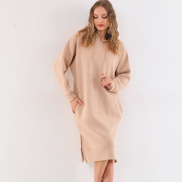 Yildiz Studio Sweatshirt Dress, Maxi Dress, Extra Long Hoodie, Hooded Warm Dress, Long Dress, Tompkins Sweatshirt Dress for Women