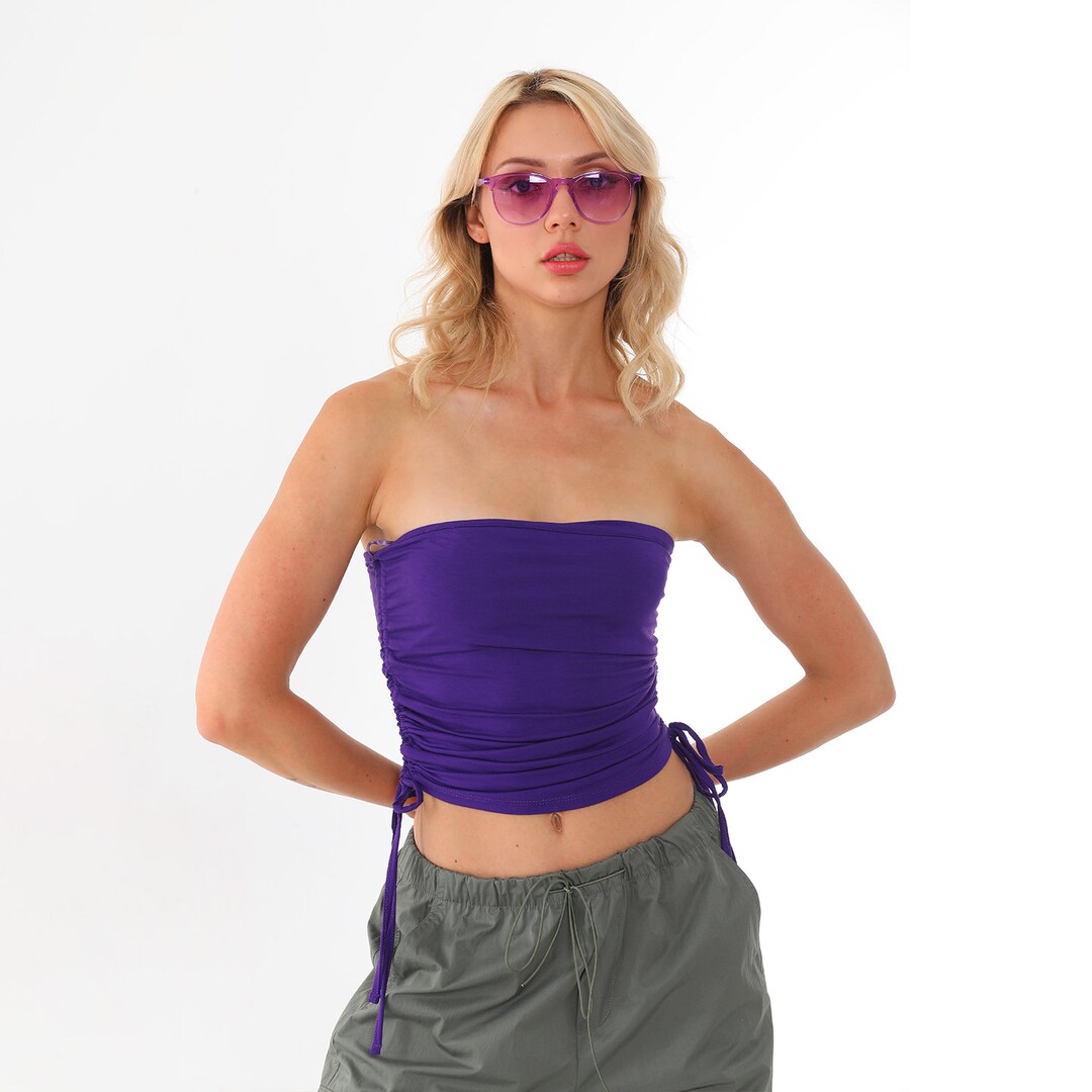 Ruched Strapless Crop Top | Drawstring Tube Top by Yildiz Studio - Etsy