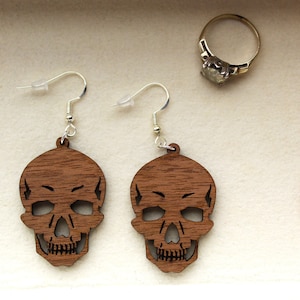 Earrings | Wooden Skull Earrings | Walnut Wood Skull Earrings | Skull Jewelry | Handmade Skull Earrings | Gothic Style | Punk Earrings