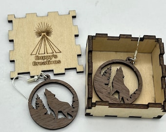 Howling Wolf Earrings | Wooden Wolf Earrings | Wearable Nature Scene | Handcrafted Earrings | Nature Inspired Earrings