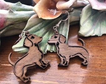 Dauchshund Wood Earrings | Walnut Dauchshund Earrings |  Handmade Wooden Earrings | Boho Wood Dangle Earrings | Animal Jewelry | Dog Earring