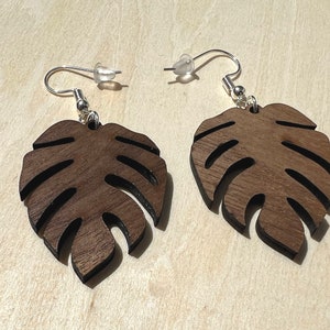 Wooden Palm Leaf Earrings | Walnut Palm Leaf Earrings | Tropical Earrings | Nature Jewelry | Lightweight Wood Earrings | Dangle Earrings |